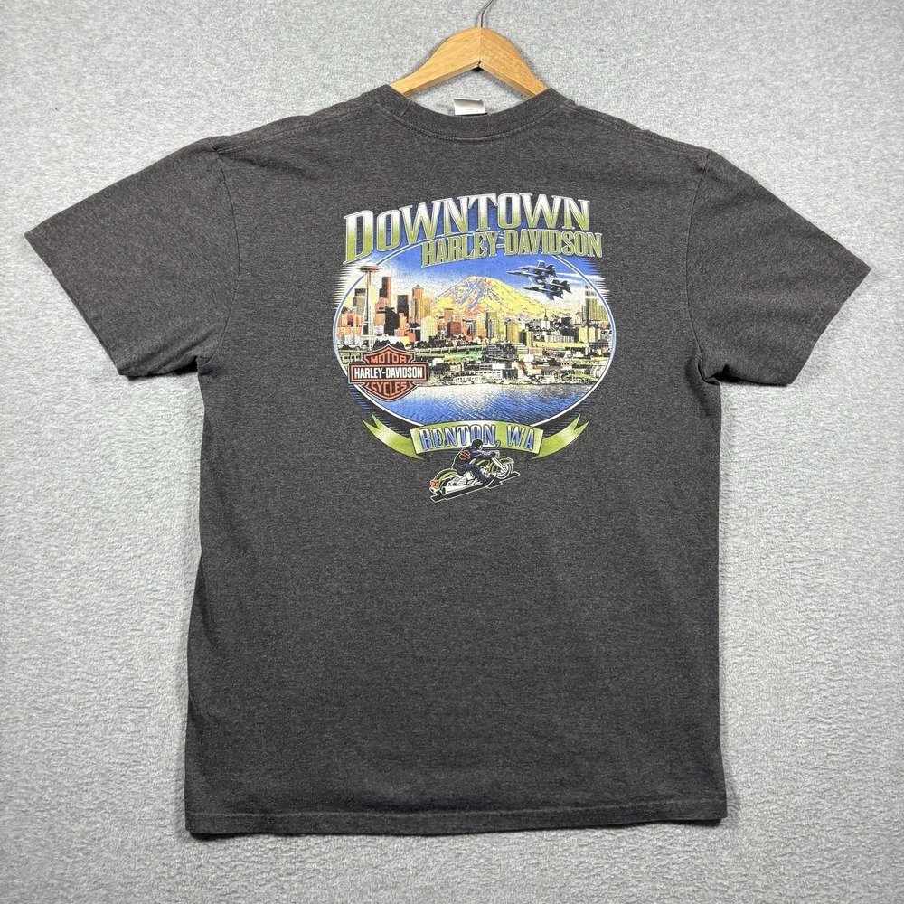 Harley Davidson Shirt Men XL Charcoal Grey Renton WA Seattle Graphic Tee 2011